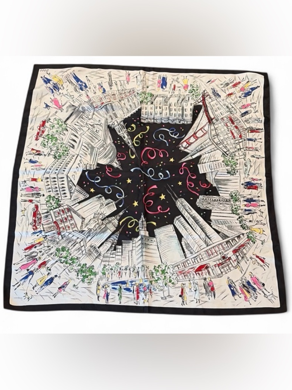 Talbots 2000 Y2K NYC New York City Cityscape 100% Silk Vintage Multicolor Scarf